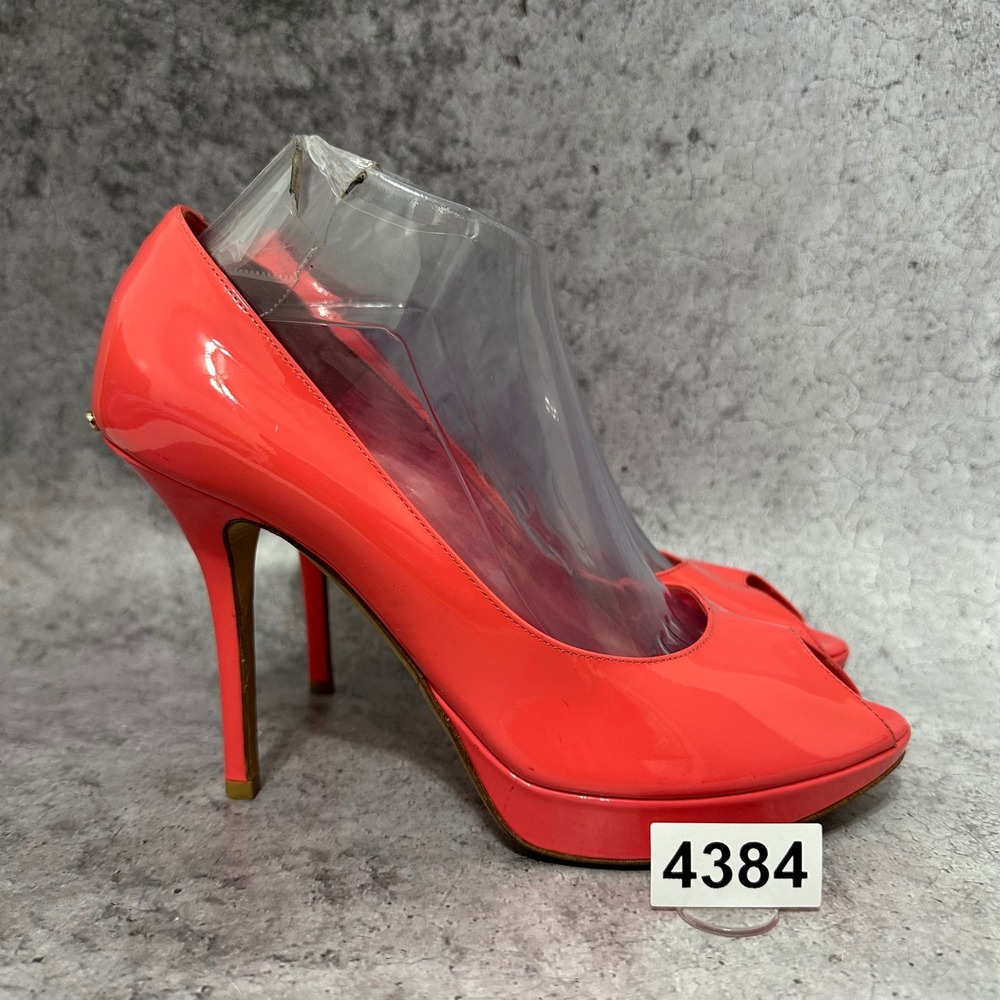 Christian Dior Miss Dior Peep Toe Platform Pump Womens 40 US 9.5 Coral Pink Heel